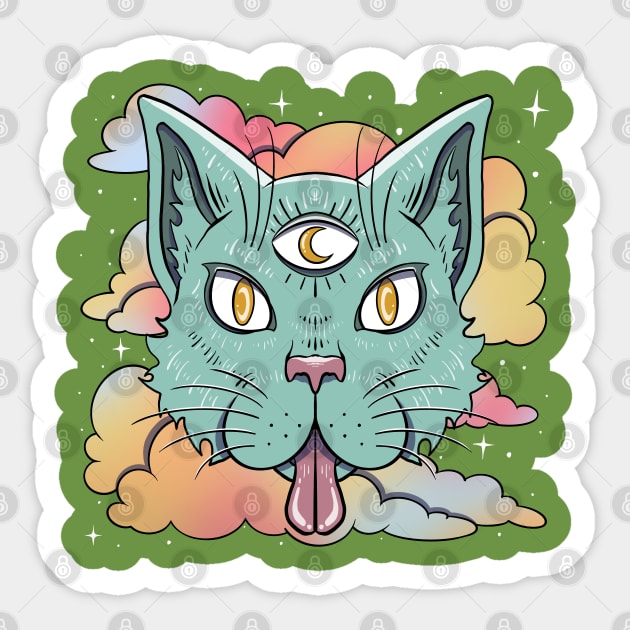 Magical Moon Cat Against the Sky Sticker by gloomieandgrimm